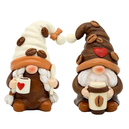 CRCZK Coffee Gnomes Decor – Handcrafted Coffee Gnome Figurines, Resin Coffee Gnomes for Coffee Bar Decor, Coffee Themed Gnome Decorations, and Kitchen Coffee Decor – Perfect Coffee Lover Gifts
