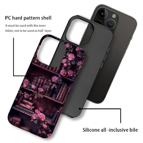 DAIZAG Case for iPhone 16 Pro,Vintage Bookshelf Rose Mixed 2 Layer Design Shockproof Soft TPU Ddouble Protection Phone Case for iPhone 16 Pro by DAIZAG - Image 2