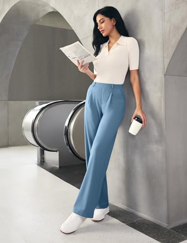 Image of IUGA Dress Pants Women Stretchy Wide Leg Work Pants Business Casual Outfits
