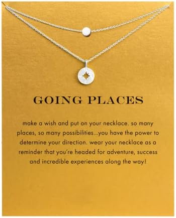 Compass Pendant Necklace with Brave Inspirational Message Card Necklaces Friendship Sun Good Luck Adventure Mountain Pendant Chain Necklace for Women Girl Gift