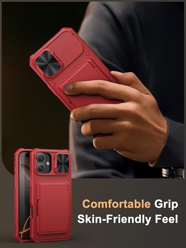Image of Vihibii for iPhone 16 Plus Wallet Case with Card Holder (4 Cards) [RFID Blocking] & Slide Camera Cover & Raised Edges Protect Screen, Shockproof Rugged Phone Case for iPhone 16 Plus 6.7 inch, Red