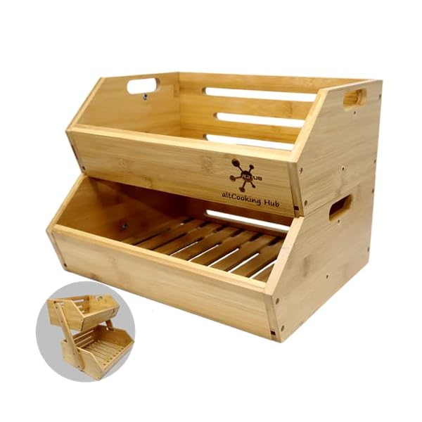Bamboo Storage Bin - Multipurpose Open Front Stacking Bins for Kitchen & Pantry - Configurable as 2 Tier Bamboo Fruit Basket on Countertop – Ideal for Vegetables, Potato and Onion Storage Bin Bamboo Storage Bin - Multipurpose Open Front Stacking Bins for Kitchen & Pantry - Configurable as 2 Tier Bamboo Fruit Basket on Countertop – Ideal for Vegetables, Potato and Onion Storage Bin