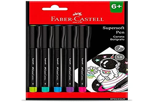 Caneta Ponta Média, Faber-Castell, Supersoft Pen, BPSS/ES5ZF,1.0mm, Cartela c/5unidades, Multicor