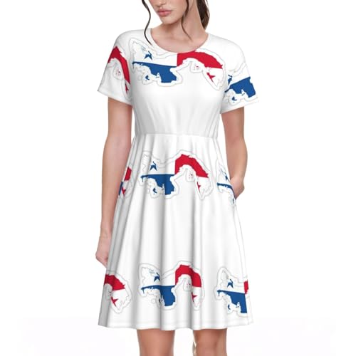 Robe d'été mi-longue EdWal à manches courtes et col rond avec motif drapeau du Panama pour femme