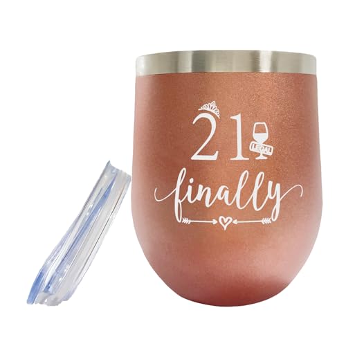 AIQIUQIU 21th Birthday Gifts for Girls, 21 & Finally Birthday Tumbler with Leak Proof Lid, 12oz Ideas Birthday Vacuum Insulated Mug for Her, Sister, Friends, Daughter, Rose Gold