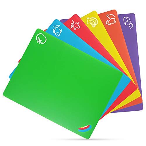 Blisset Plastic Cutting Board Mats Set of 6, Colorful Kitchen Flexible Cutting Board Non-Porous, Anti-skid Bac and Dishwasher Safe, Travel Cutting Board with BPA Free
