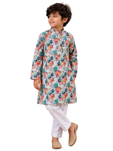 Image of superminis Boys Cotton Golden Embroidery Printed Full Sleeves Kurta with Pyjama Ethnic Wear Set (12-18 Months, Dark Green)