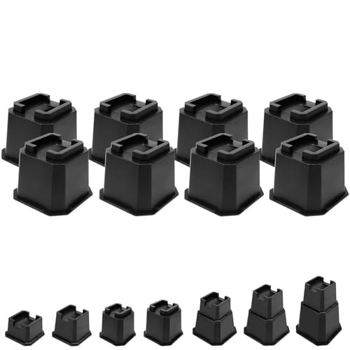 shouwuhho Bed Risers 4 inch, Furniture Risers Elevation in Heights 4 Inch Heavy Duty, Bed Lift Risers for Caster Wheels or Posts of Bed Table Couch, Support up to 6000 lbs, Black, 8 Pack