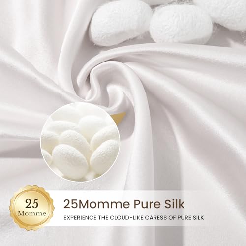 Image of THXSILK 100% Pure Mulberry Silk Pillowcase for Hair and Skin, 25 Momme Grade 6A+ Mulberry Silk, Durable, Soft and Breathable Silk Pillow Case (King 20 inchx36 inch, White)