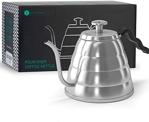 Coffee Gator Gooseneck Kettle with Thermometer - 34 oz Stainless Steel, Stove Top, Premium Pour Over Kettle for Tea and Coffee w/ Precision Drip Spout