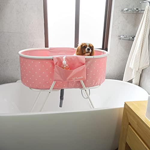 Furesh Insider Dog Bath Tub And Wash Station For Bathing Shower And Grooming, Elevated Foldable And Portable, Indoor And Outdoor, For Small And Medium Size Dogs, Cats And Other Pet (Pink) #TOP6