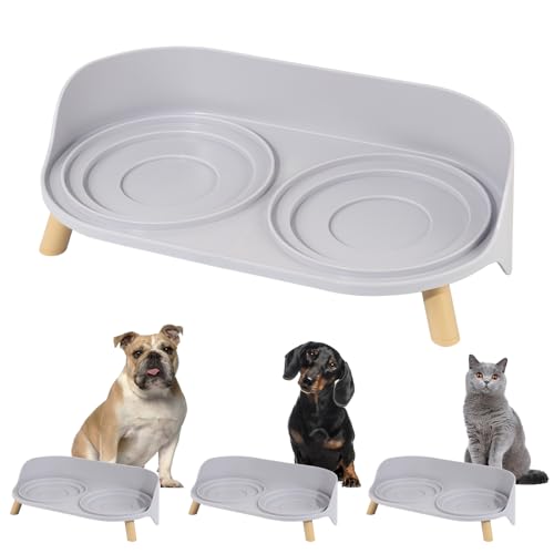 Raised Dog Feeder Bowl Stand - Elevated Dining Table for Small and Medium Dogs and Cats - Fits Food and Water Dish up to 6" Diameter - Grey (Bowls Not Included)