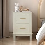 Cream Small Nightstand with 2 Drawers, Bedside Table for Bedroom Storage, High-Gloss MDF Night Stand for Small Spaces, Kids Room, Guest Room, End Table 15.75'×15.75'×22.83'