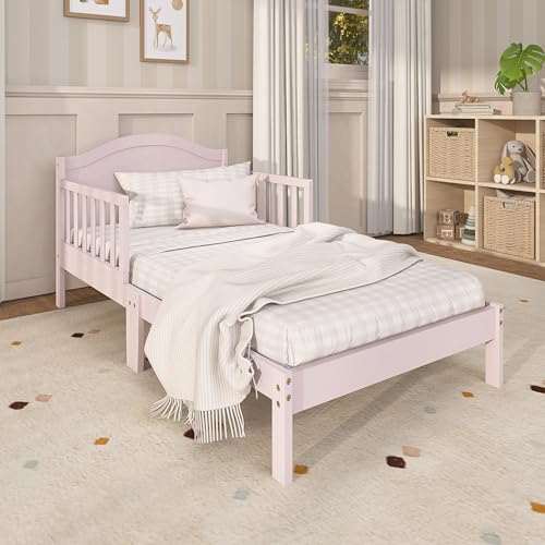Image of Dream On Me Sydney Toddler Bed, GREENGUARD Gold, Pinewood, Blush Pink | Solid Arched Panel, Low to Floor Bed, 2 Safety Guard Rails, Sturdy Wooden Frame, 50 Lb Limit, BSA Verified