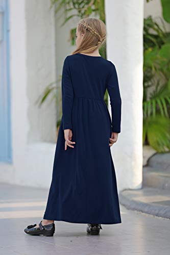 GORLYA Girl's Long Sleeve Floral Print Loose Casual Holiday Long Maxi Dress with Pockets 4-12 Years2