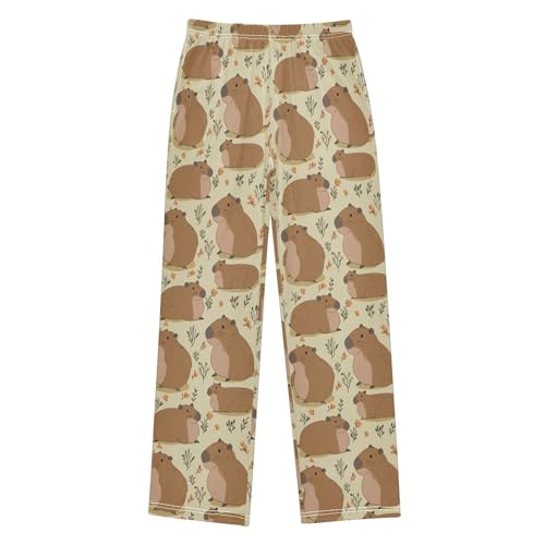 Boys' Pants Brown Capybaras and Leaves Long Bottoms Jogger Pants Elastic Waist Trousers with Pockets S-XL