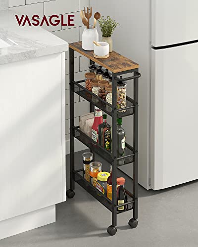 Vasagle Slim Storage Cart, 4-Tier Rolling Cart Tower, Slide Out Cart With Handle Metal Mobile Shelving Unit For Kitchen Dining Living Room Office Narrow Places, Rustic Brown And Black Ulrc032B01V1 #TOP1