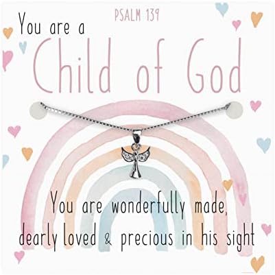 Christening Gift Card Baptism Present For Girl Woman Genuine Sterling Silver Angel Necklace 16" Box Chain Gift Boxed With Original Artwork Psalm 139 Childrens Confirmation First Communion Jewellery