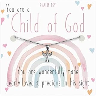 Christening Gift Card Baptism Present For Girl Woman Genuine Sterling Silver Angel Necklace 16" Box Chain Gift Boxed With Original Artwork Psalm 139 Childrens Confirmation First Communion Jewellery