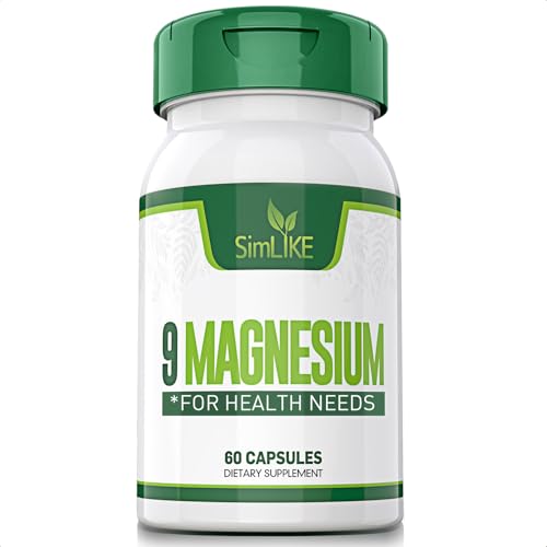 Magnesium Supplement with 9 Forms of High Absorption Magnesium Glycinate, L-threonate, Citrate, Malate and More for Muscle, Brain Support, Non-GMO, Gluten & Soy Free, 60 Capsules