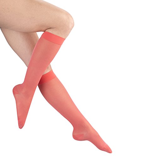 Image of Truform Sheer Compression Stockings, 15-20 mmHg, Women's Knee High Length, 20 Denier, Pink, Large