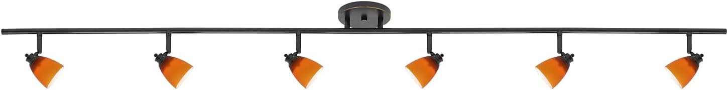 6-Light Fixed Track Lighting Kit Dark Bronze Finished Amber Glass Shades D168-66-DB-AM