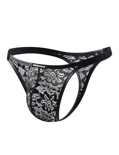 Mauro Kane String Homme - Tanga en Dentelle Transparente, Lingerie pour Hommes Noir L
