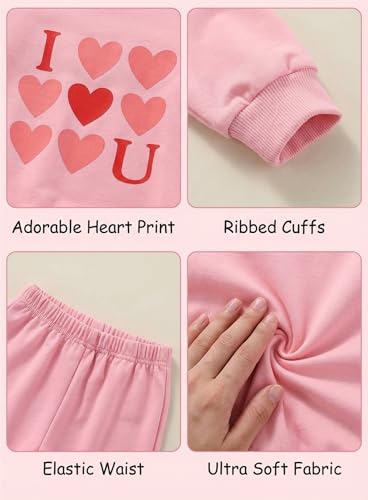 Image of Cute Toddler Girls Sweatsuit - Casual Heart Print Child Clothes Fall Outfit