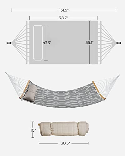 Songmics Hammock, Quilted Hammock With Curved Bamboo Spreaders, Pillow, 78.7 X 55.1 Inches, Portable Padded Hammock Holds Up To 495 Lb, Gray And Beige Rhombus Ugdc034G02 #TOP2