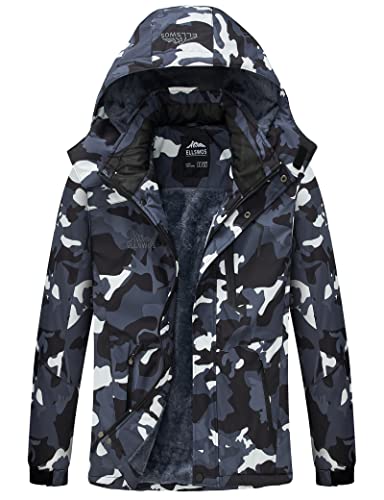 Image of ELLSWOS Men's Waterproof Ski Jacket Winter Snow Coat Warm Hooded Raincoat Windproof Windbreakers