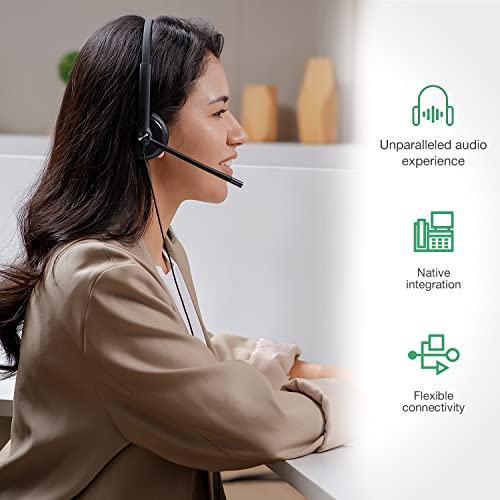 Image of Yealink Phone Headsets for Office Phones YHS34 Lite QD to RJ9 Wired Headset Compatible with Poly Snom Grandstream Phones Desk Landline Headset with Microphone -Dual /111g /2.1m Cable