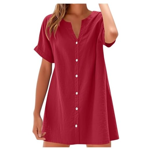 Ventes Flash du Jour et Soldes Robe en Lin Femme Été T-Shirt Robe de Travail Chic et Elegant Décontractée Robes Tunique Manche Courte Jupe Vêtements Femmes Cotton en Line Chemise Robes de Soleil