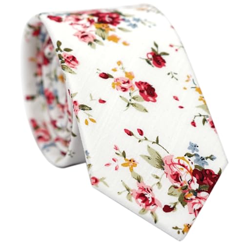 Image of BELLUNO Men's Cotton Floral Skinny Tie, 2.5 inch Width, with Gift Box
