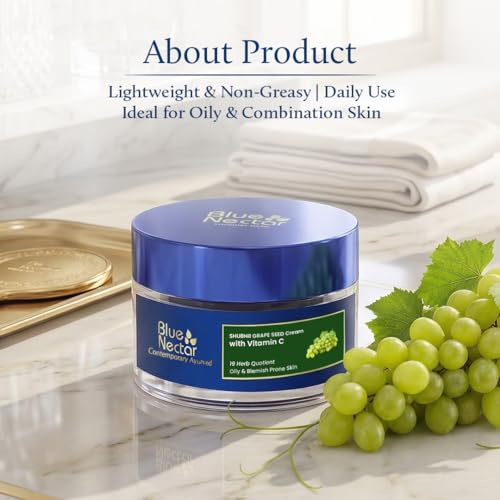 Image of Blue Nectar Plant Based Vitamin C Face Moisturizer for Oily Acne Prone Skin | 19 Herbs Oil-Free Grapeseed Daily Face Cream for Women | Ayurvedic Lightweight Cream with Natural Ingredients for Day Night