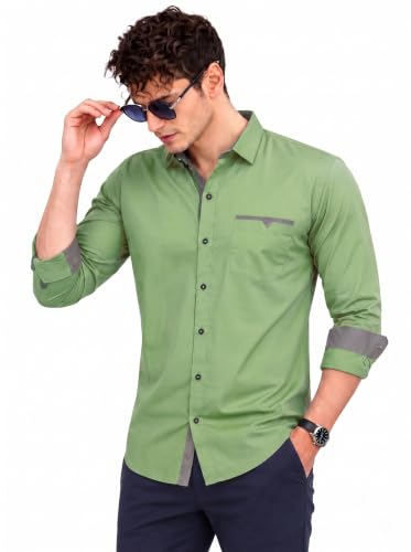 Image of Diverse Men's Cotton Shirt for Men | Regular Fit Full Sleeve Solid Casual Shirt with Spread Collar, Stylish Pocket Design, Standard Length | Formal Office Wear