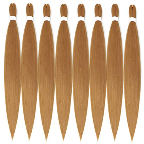 Pre-Stretched Braiding Hair Extensions 8 Packs Hot Water Setting Yaki Straight Itch Free Braiding Hair Low Temperature Synthetic Fibers Easy Braid Professional Crochet Braids Hair(24 inch,#27)