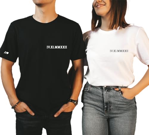 Custom Matching Couple Shirts with Date Initial and Heart Custom Roman Numeral Shirt Personalized Anniversary Shirt Matching T Shirt Wedding Gift Valentines Gift for Couples4