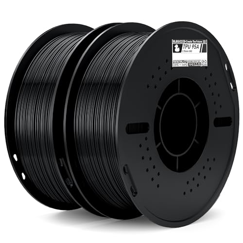 Image of ELEGOO TPU Filament 1.75mm Black 2KG, 95A Flexible Soft 3D Printing Filament 2pcs 1KG Spool(2.2lbs) Fits for Most FDM 3D Printers