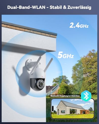 Ctronics 4K 5X Optischer Zoom &Uuml;berwachungskamera Aussen, Metal WLAN Kamera Outdoor 2,4/5GHz WiFi, Personen/Fahrzeug/Tiererkennung/Auto Tracking, NVR&FTP, 50M Farbnachtsicht, 256GB TF/Cloud/PC, IP66