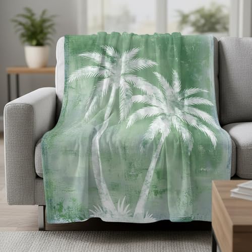 Palm Trees Tropical Flannel Blanket for Bed, Shabby Green Summer Coastal Soft Cozy Warm Couch Throw Blanket, Lightweight Fluffy Plush Bedding Blankets for Sofa Decor All Season 40"x50" - Image 2