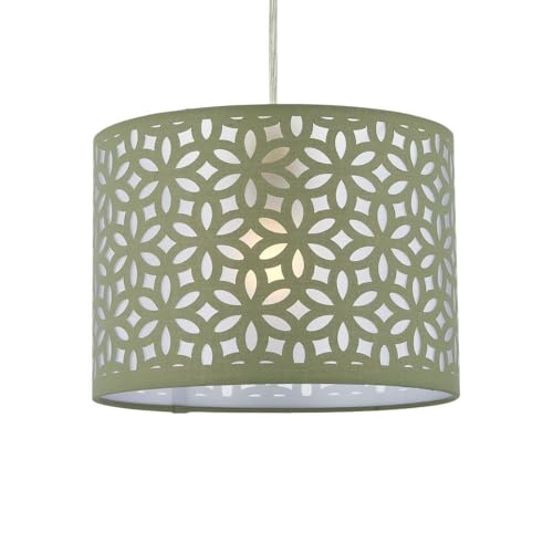Image of Sage Green Pendant Shade, Easy Fit Ceiling Lightshade, Modern Cut Out Design, Diameter 25cm