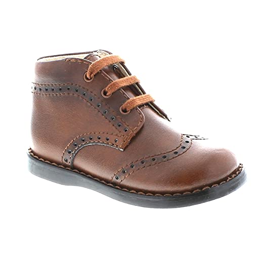 FOOTMATES Cole Lace-Up Bootie Leather Baby and Toddlers Walker Shoes with Wide Toe Box and Custom-Fit Insoles, Non-Marking Outsoles - For Infants and Toddlers, Ages 0-44