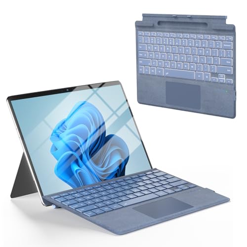 Surface Pro Keyboard Blue Wireless Ergonomic Type Cover for Microsoft Surface Pro 11/10/9/8/X 13 inch Ultra-Slim Portable Magnetic Bluetooth Keyboard with 7 Color Backlit Pen Holder Trackpad