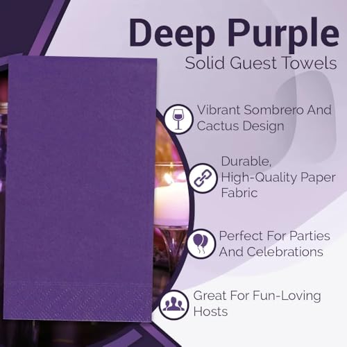 Image of Deep Purple Solid Guest Towels - Pack Of 20 - Absorbent Paper Hand Napkins For Bathroom, Kitchen & Events
