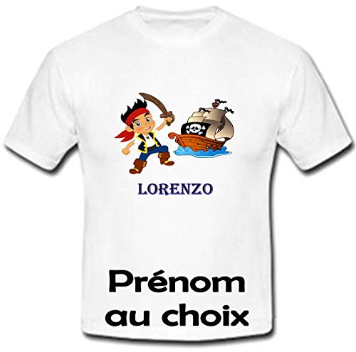 GRAVOPHOTO - Tshirt personnalisé Jack Le Pirate prénom et Taille au Choix