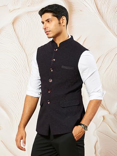 Image of VASTRAMAY Men's - Nehru Jacket, Silk Blend Emboss Fabric nehru jacket For Men, Traditional Indian Festive & Ethnic Wear