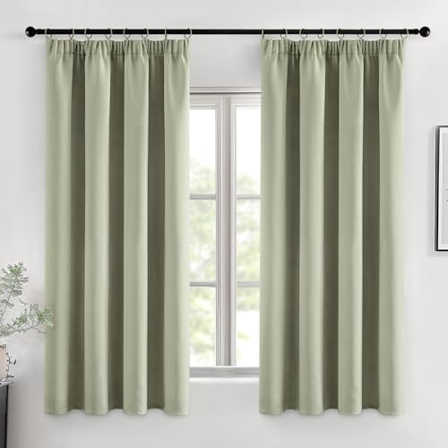 MIULEE Cortas Cortinas Opacas con Cinta Fruncida 2 Piezas 140x175 CM, Verde Salvia Cortina Ventana Dormitorio Modernas Cortina Anti Luz, Salon Cortinas Opaca Termica Aislante Habitacion Modernas
