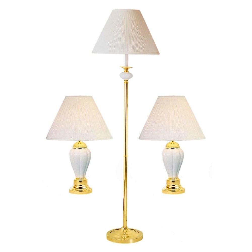 Set Of Three 64 Gold Ceramic Bedside Floor and Table Lamp Set With Black Empire