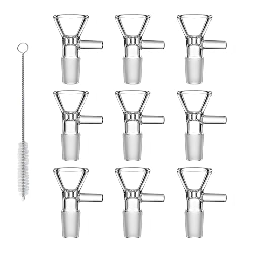 9Pcs 14mm Glass Funnels with Handle Small Clear Glass Funnel Set for Kitchen & Lab Multipurpose Pouring Funnel for Liquids Oils Powders Come with a Cleaning Brush