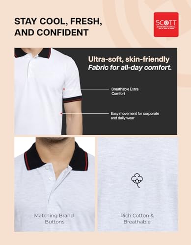 Image of Scott International Cotton Polo T Shirt | Collar Tshirts | Half Sleeves Plain T Shirt | T-Shirt |Tshirt for Men Stylish | Men's Tshirt